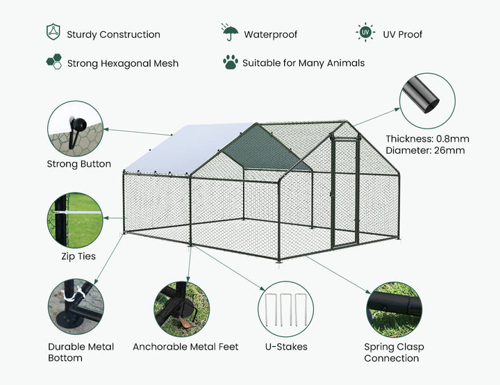 Aegis Walk-In Chicken Coop Run with UV Cover - 300x400x200cm