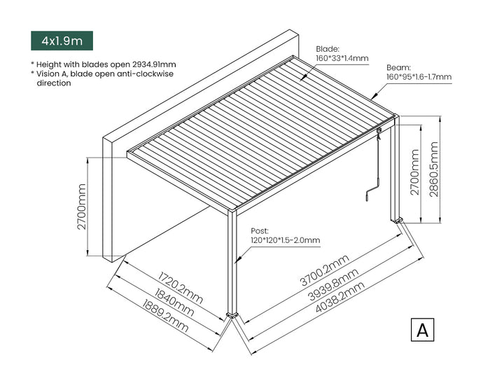 Atlantic Manual Wall Mounted Louvre Roof Aluminium Pergola