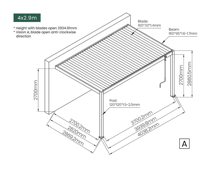 Atlantic Manual Wall Mounted Louvre Roof Aluminium Pergola