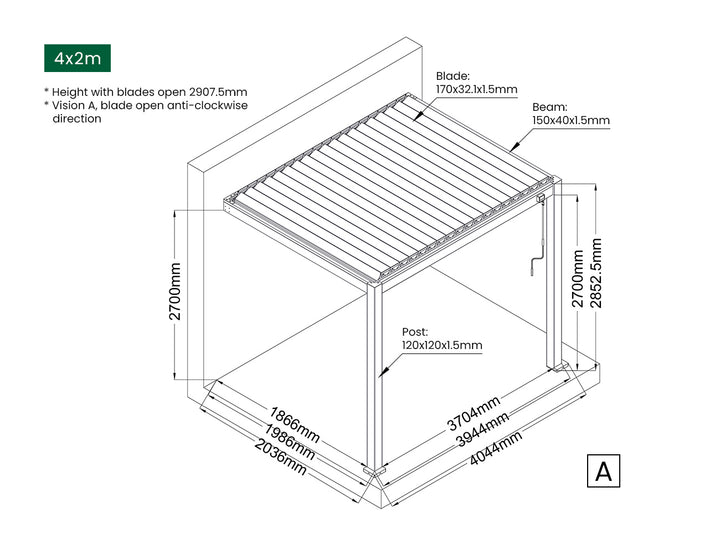 Baltic Manual Wall Mounted Louvre Roof Aluminium Pergola, Size: 2 x 2m, Colour: White