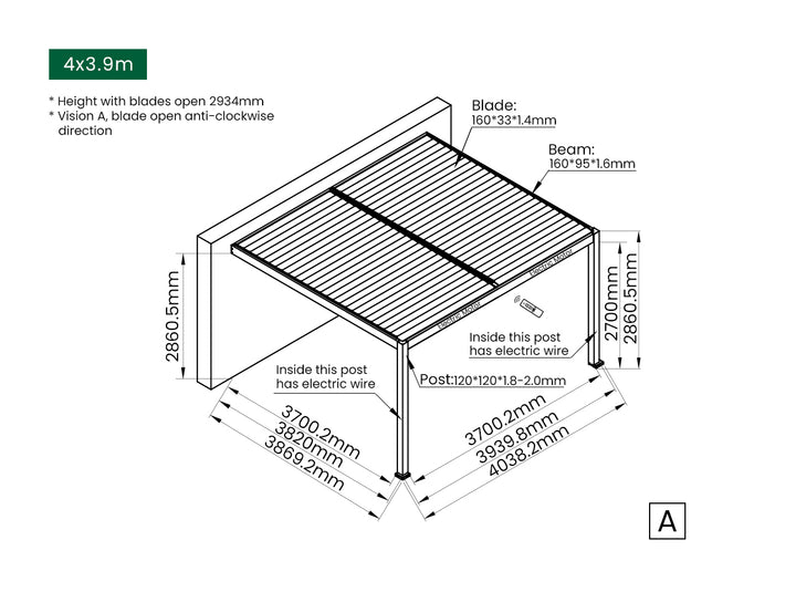 Caspian Motorised Wall Mounted Louvre Roof Aluminium Pergola