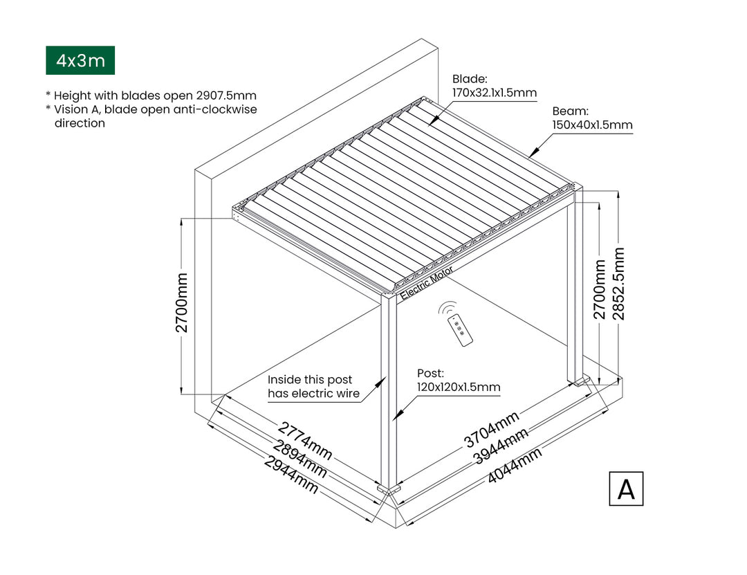 Baltic Motorised Wall Mounted Louvre Roof Aluminium Pergola