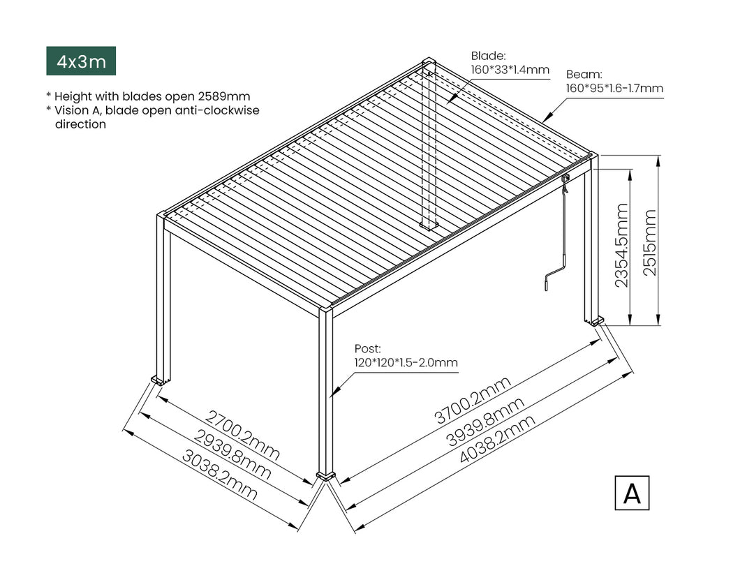 Atlantic Manual Freestanding Louvre Roof Aluminium Pergola