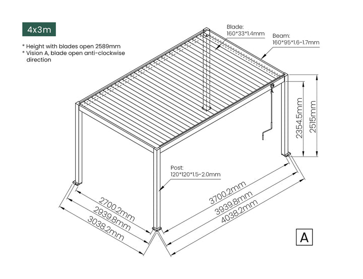 Atlantic Manual Freestanding Louvre Roof Aluminium Pergola