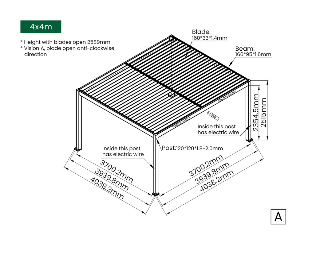 Caspian Motorised Freestanding Louvre Roof Aluminium Pergola