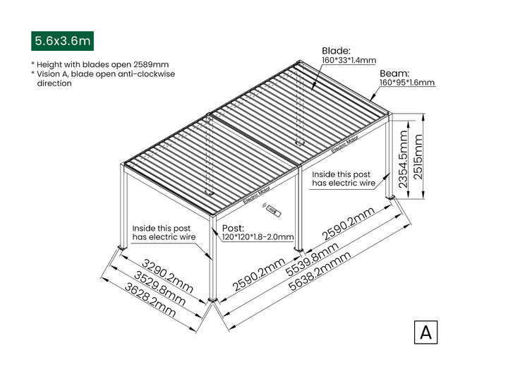 Caspian Motorised Freestanding Louvre Roof Aluminium Pergola