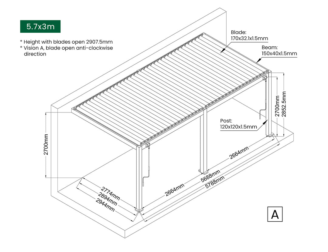 Baltic Manual Wall Mounted Louvre Roof Aluminium Pergola