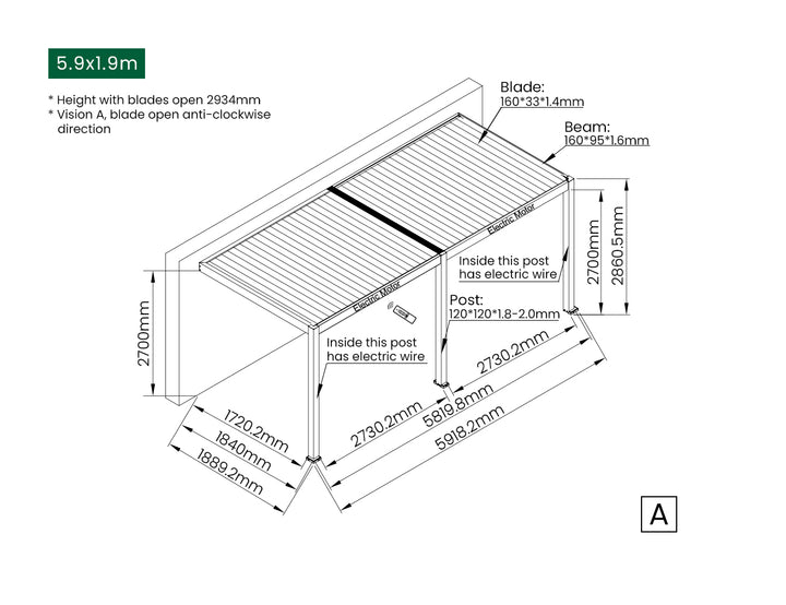 Caspian Motorised Wall Mounted Louvre Roof Aluminium Pergola