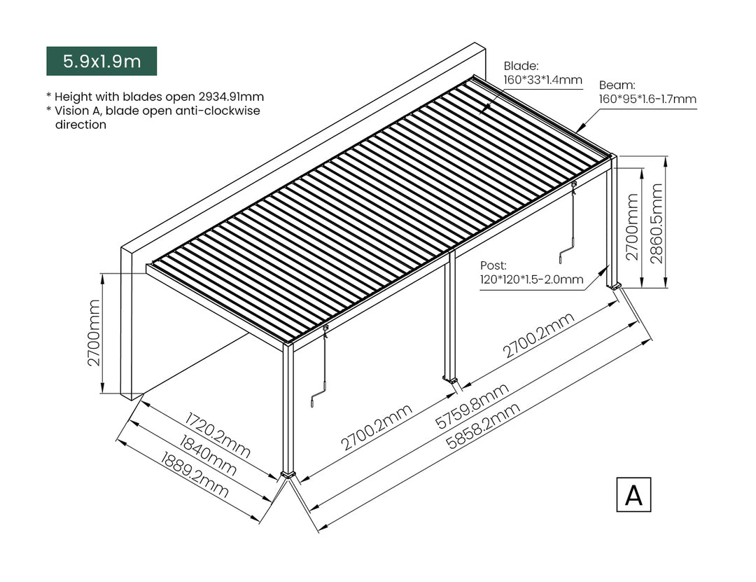Atlantic Manual Wall Mounted Louvre Roof Aluminium Pergola