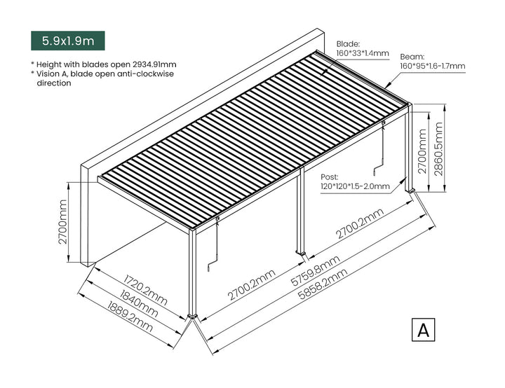 Atlantic Manual Wall Mounted Louvre Roof Aluminium Pergola