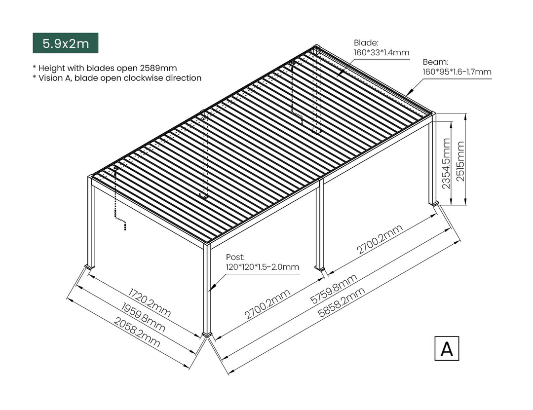 Atlantic Manual Freestanding Louvre Roof Aluminium Pergola