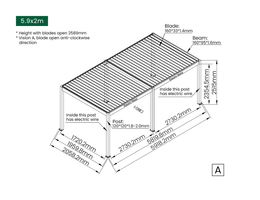 Caspian Motorised Freestanding Louvre Roof Aluminium Pergola