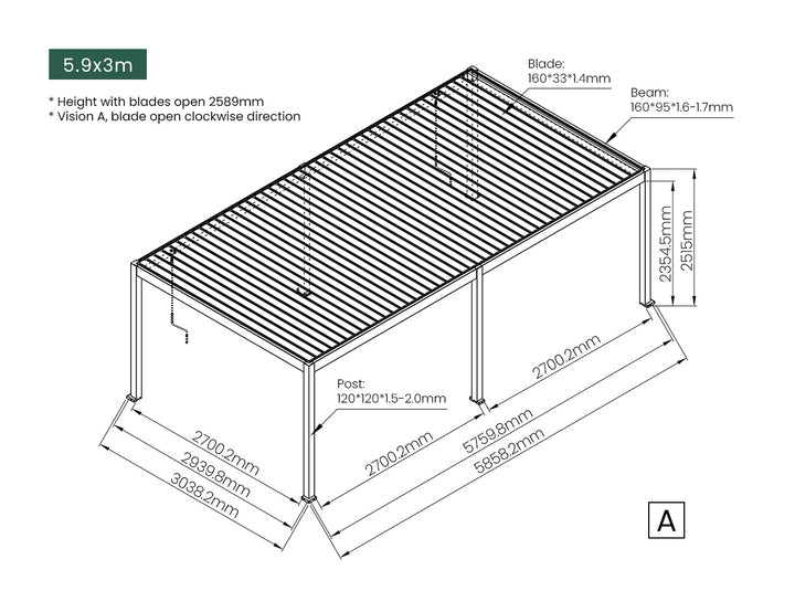 Atlantic Manual Freestanding Louvre Roof Aluminium Pergola