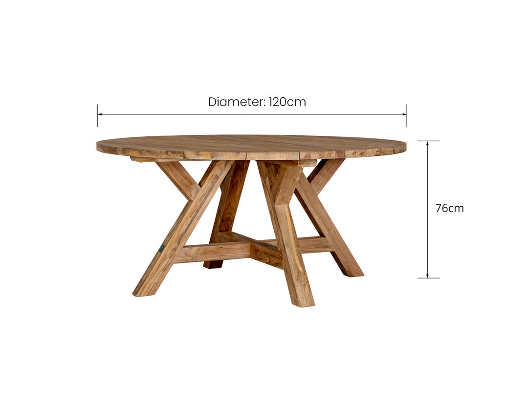 Caturra Teak Round Outdoor Dining Table, Size: 120cm,