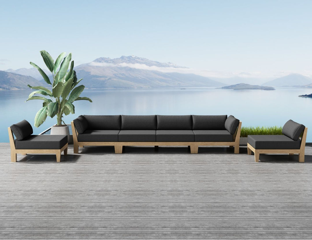 Newport Teak Outdoor Sofa with Armless Chairs - 6 Seat