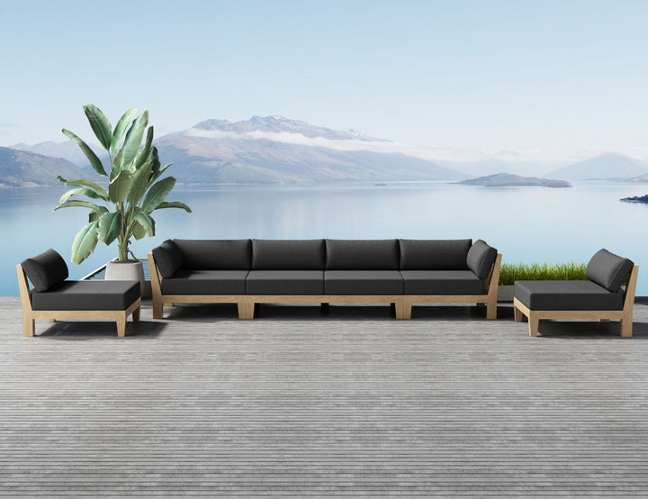 Newport Teak Outdoor Sofa with Armless Chairs - 6 Seat