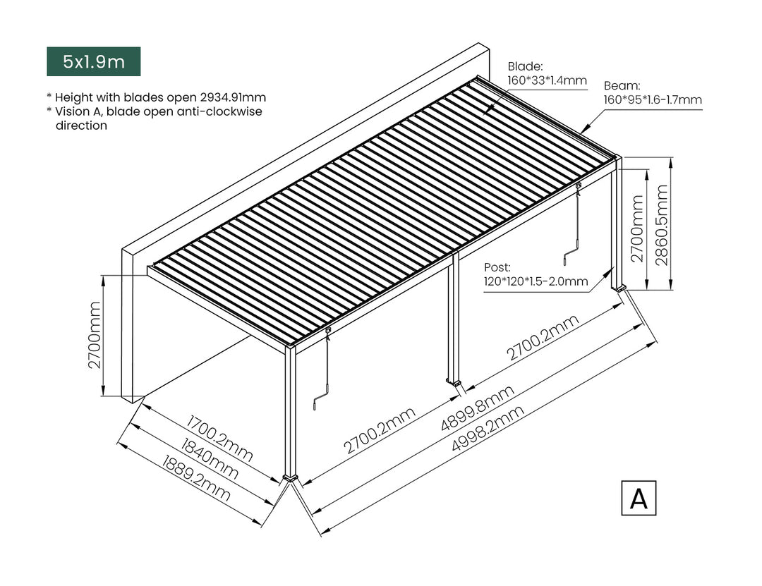 Atlantic Manual Wall Mounted Louvre Roof Aluminium Pergola