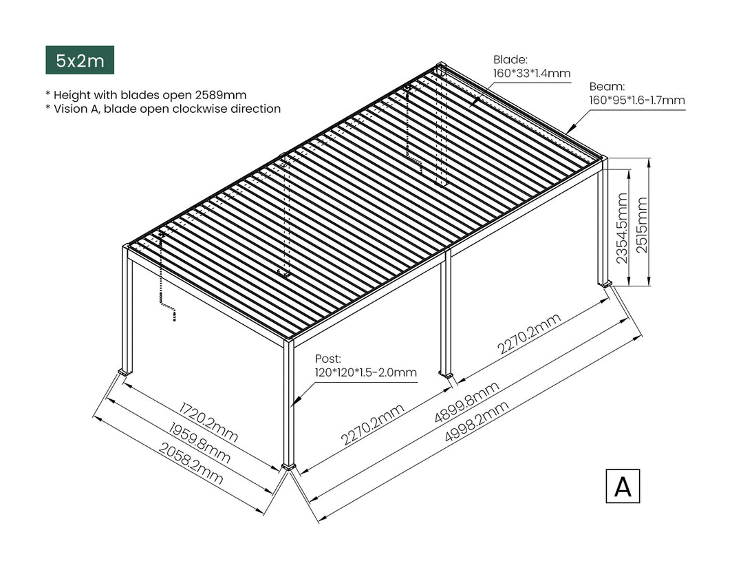 Atlantic Manual Freestanding Louvre Roof Aluminium Pergola