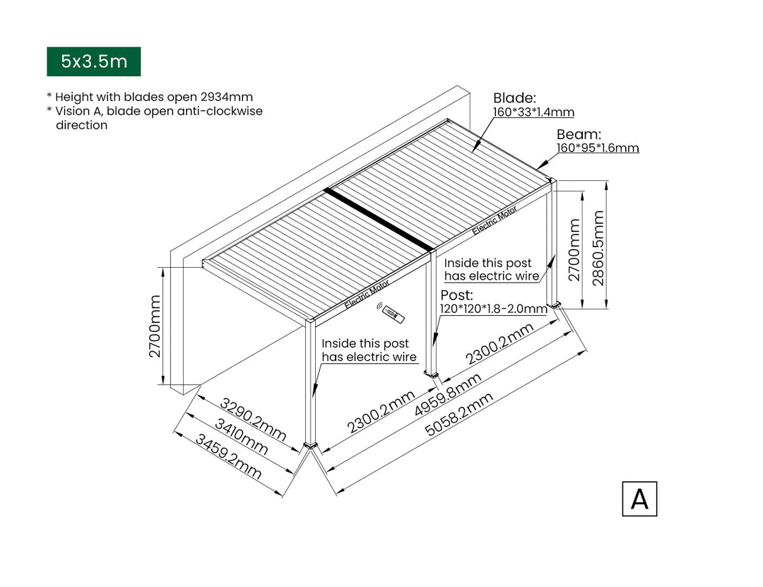 Caspian Motorised Wall Mounted Louvre Roof Aluminium Pergola