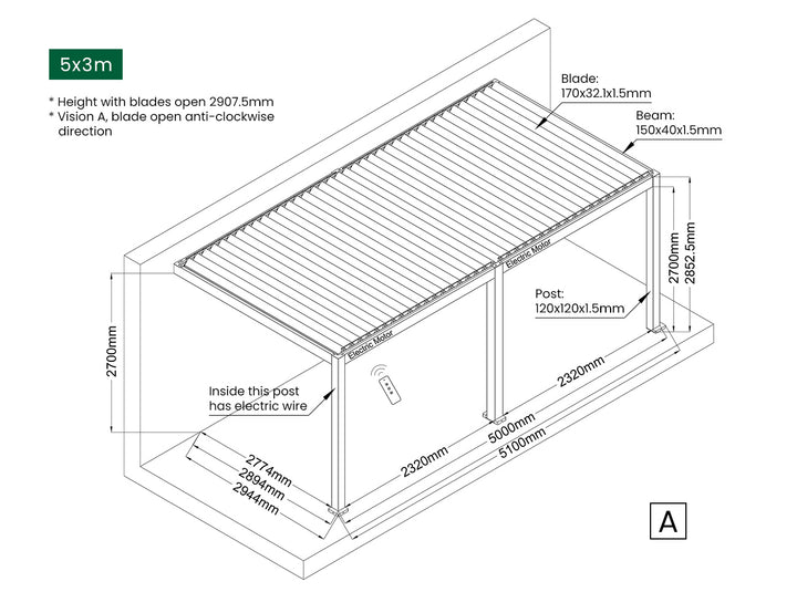 Baltic Motorised Wall Mounted Louvre Roof Aluminium Pergola