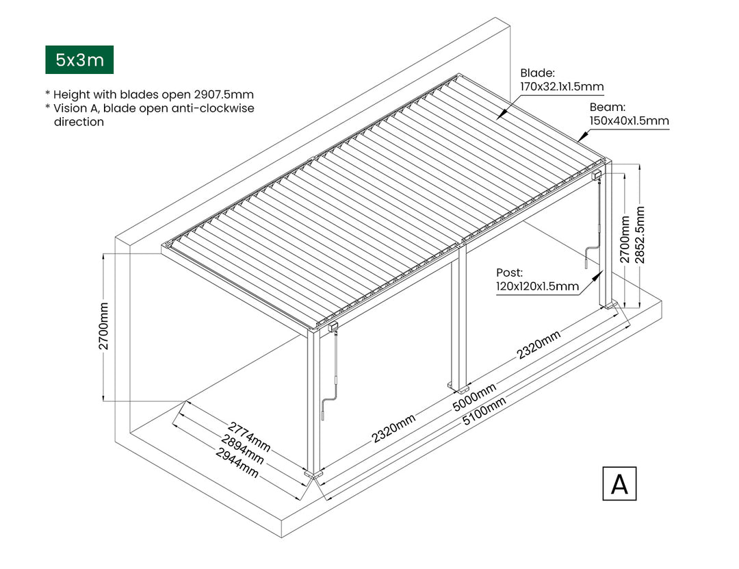 Baltic Manual Wall Mounted Louvre Roof Aluminium Pergola, Size: 2 x 2m, Colour: White