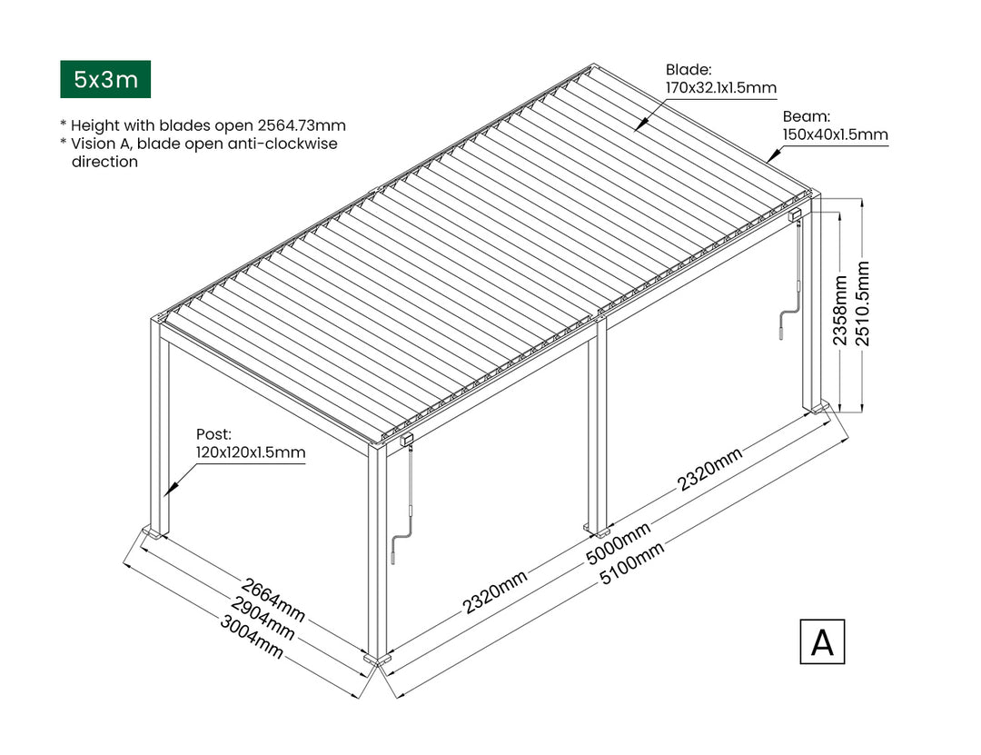 Baltic Manual Freestanding Louvre Roof Aluminium Pergola, Size: 2 x 2m, Colour: Black