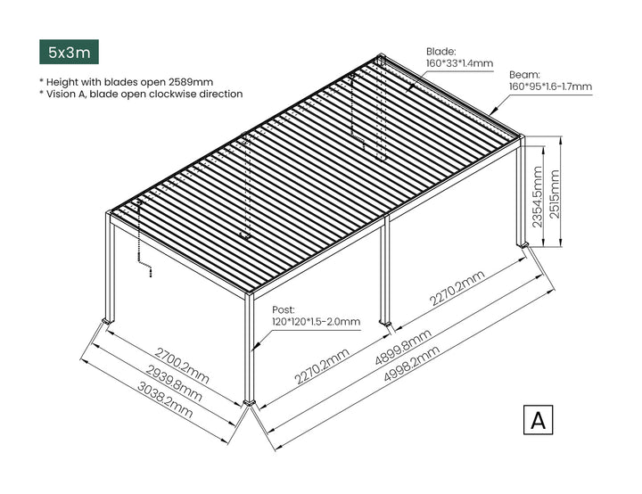 Atlantic Manual Freestanding Louvre Roof Aluminium Pergola