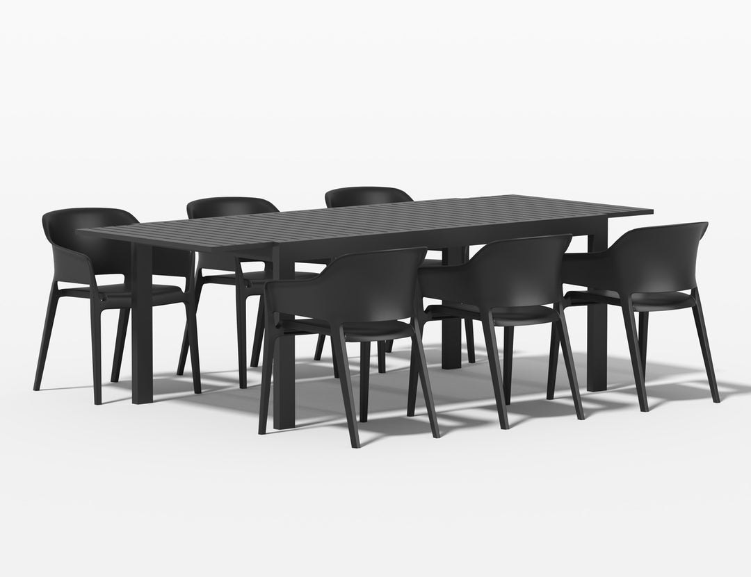 Cumulus Extension Table With Anna Chairs 7-Piece Outdoor Dining Set