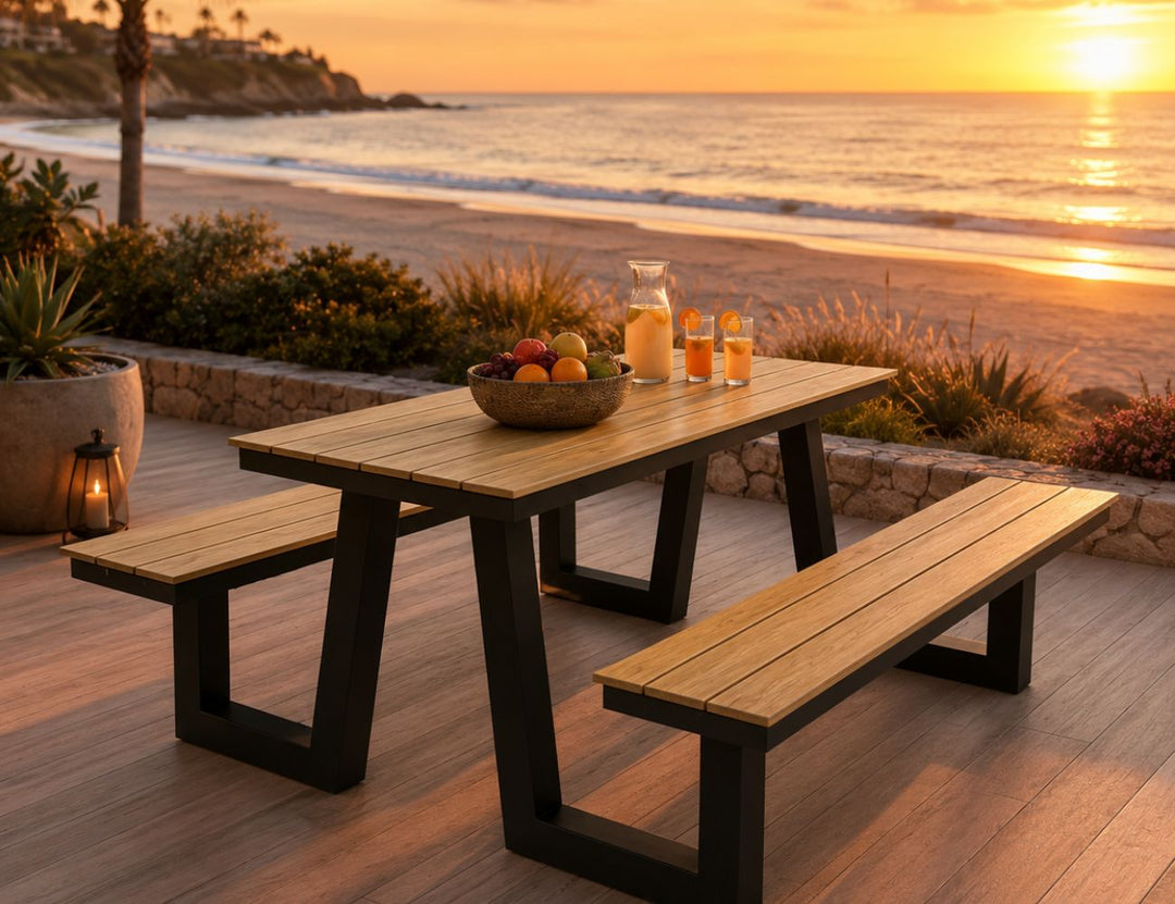 Argus Wave Aluminium Outdoor Picnic Table Set with WPC Top