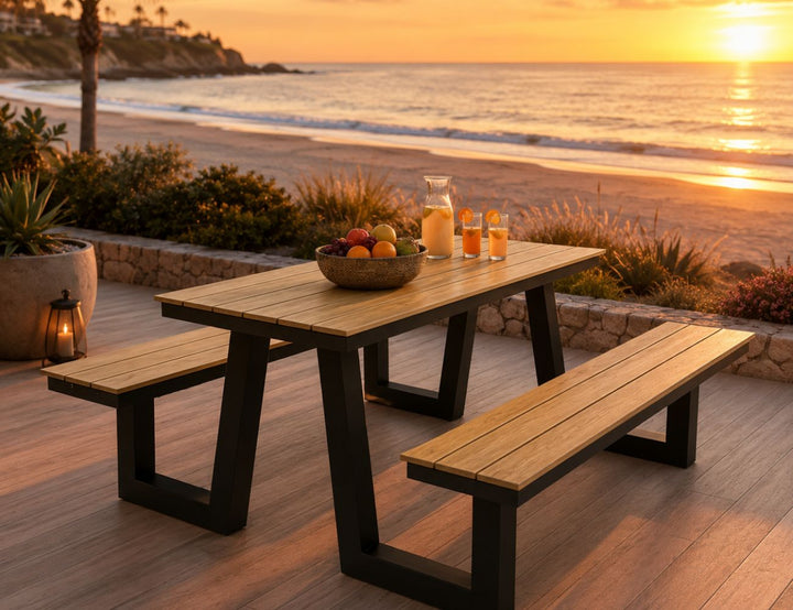 Argus Wave Aluminium Outdoor Picnic Table Set with WPC Top