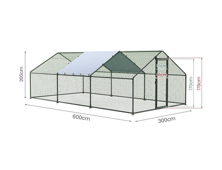 Aegis Walk-In Chicken Coop Run with UV Cover - 300x600x200cm