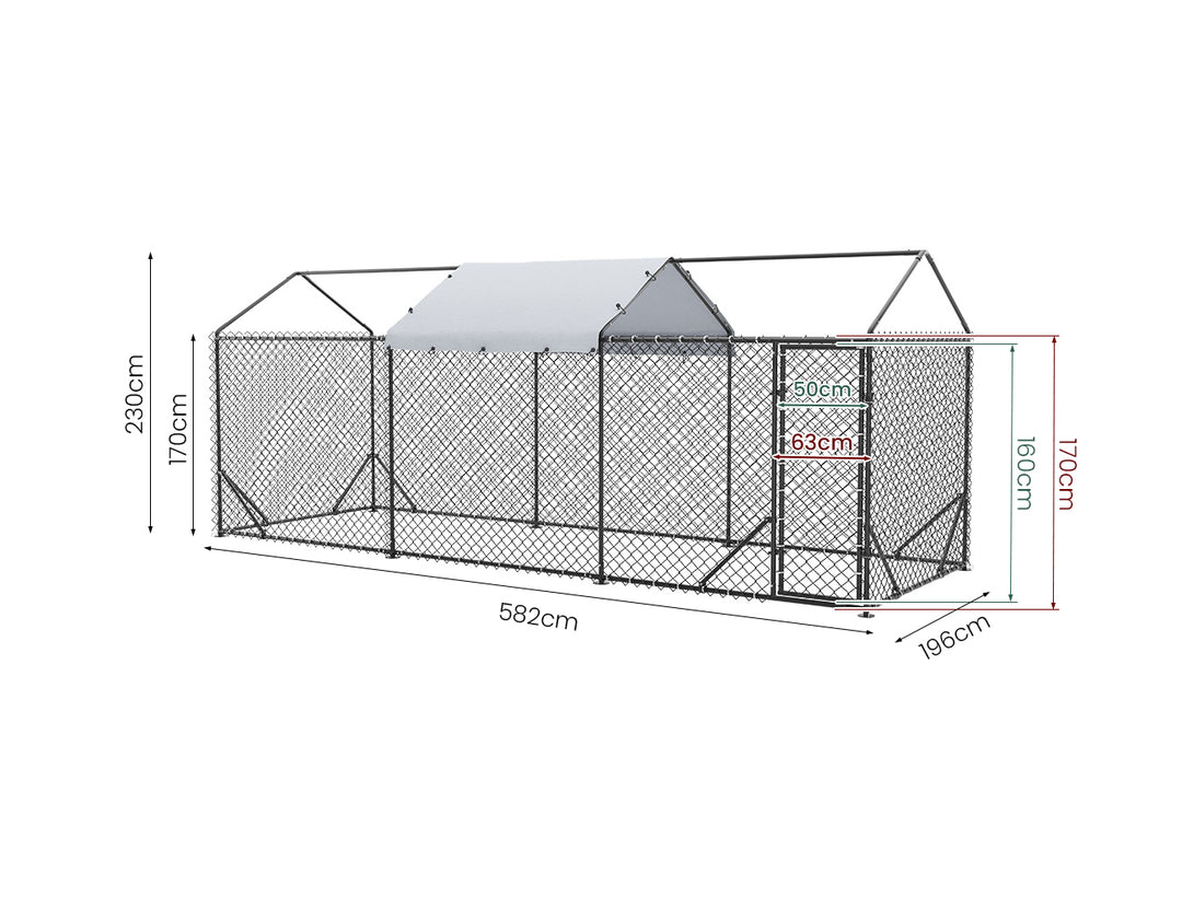 Aegis Outdoor Dog Run With Roof Cover - 196x582x230cm