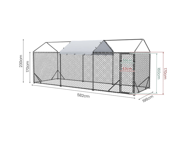 Aegis Outdoor Dog Run With Roof Cover - 196x582x230cm
