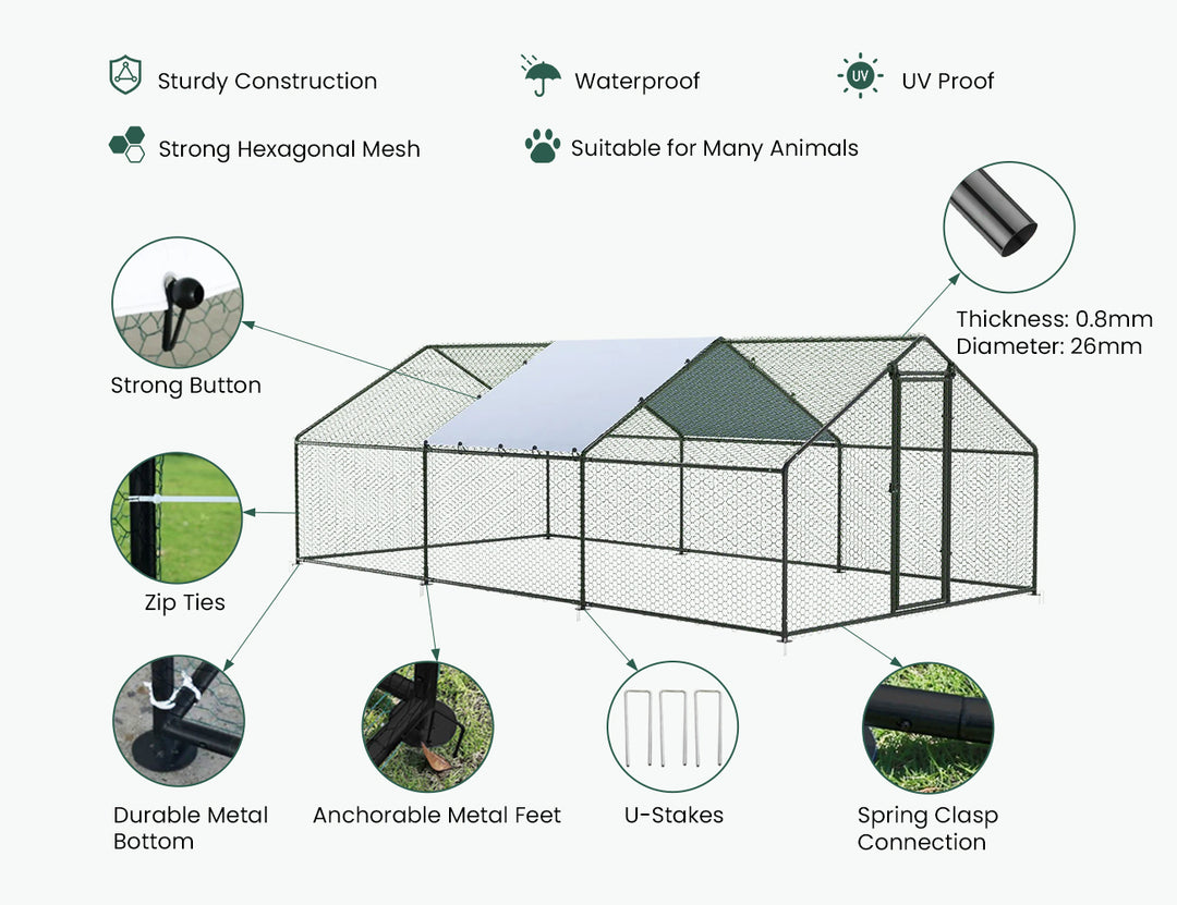 Aegis Walk-In Chicken Coop Run with UV Cover - 300x600x200cm