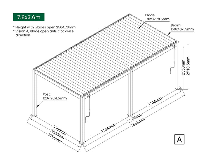 Baltic Manual Freestanding Louvre Roof Aluminium Pergola, Size: 2 x 2m, Colour: Black