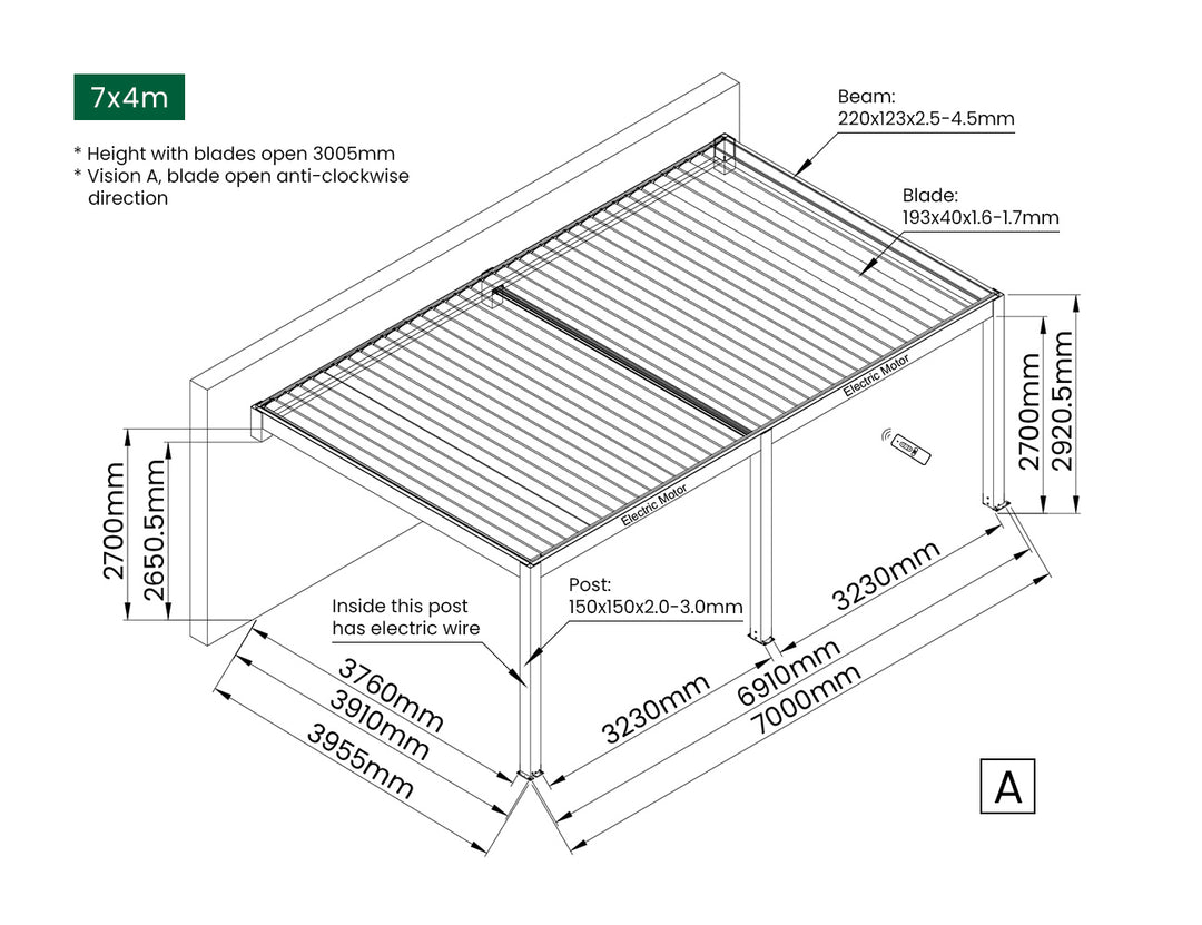 Tasman Motorised Wall Mounted Louvre Roof Aluminium Pergola