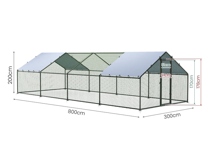 Aegis Walk-In Chicken Coop Run with 2 UV Covers - 300x800x200cm