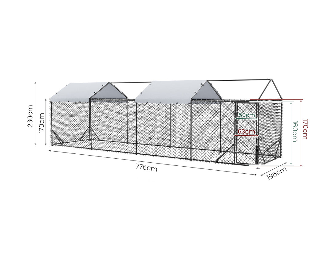 Aegis Outdoor Dog Run With Two Covers - 196x776x230cm