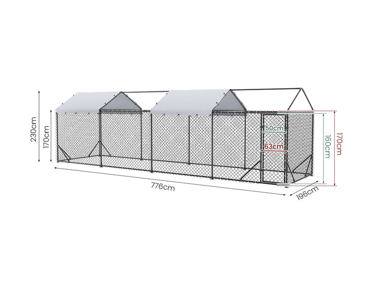 Aegis Outdoor Dog Run With Two Covers - 196x776x230cm