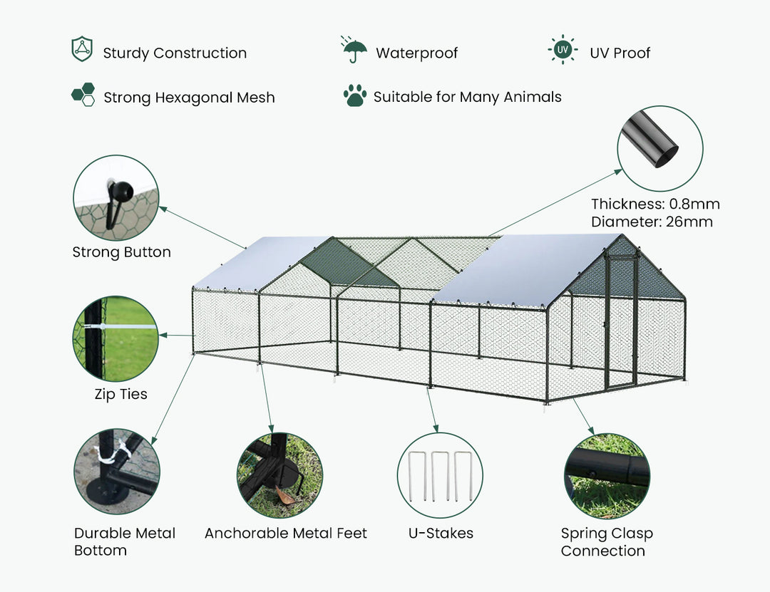 Aegis Walk-In Chicken Coop Run with 2 UV Covers - 300x800x200cm