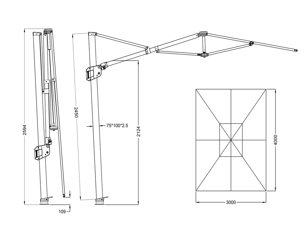 Agave 3×4m Rectangle Cantilever Umbrella with Sunbrella Fabric