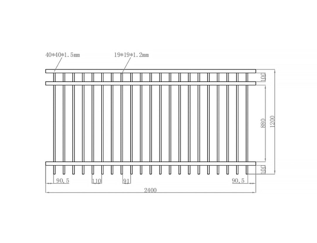 Aluminium Pool Fence Panel - Vertical(DIY), Size: 2.4 x 1.2m, Colour: Black