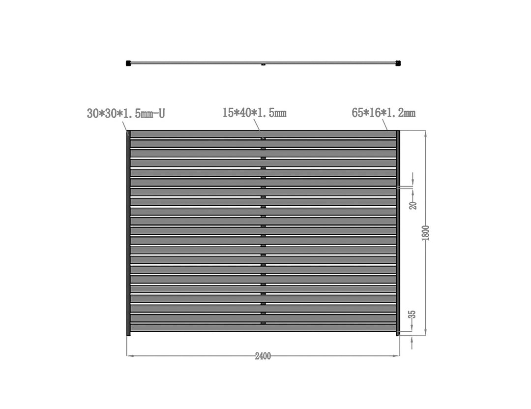 Aluminium Slat Privacy Fence Panel - Horizontal, Size: 2.4 x 1.8m, Colour: Black