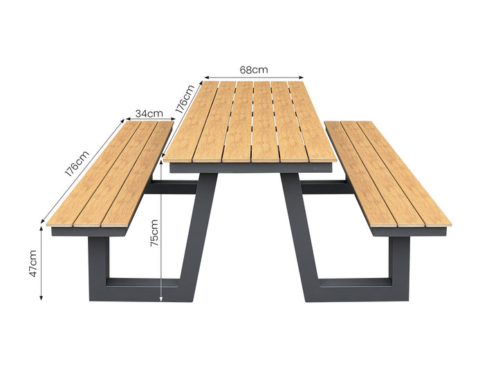 Argus Wave Aluminium Outdoor Picnic Table Set with WPC Top