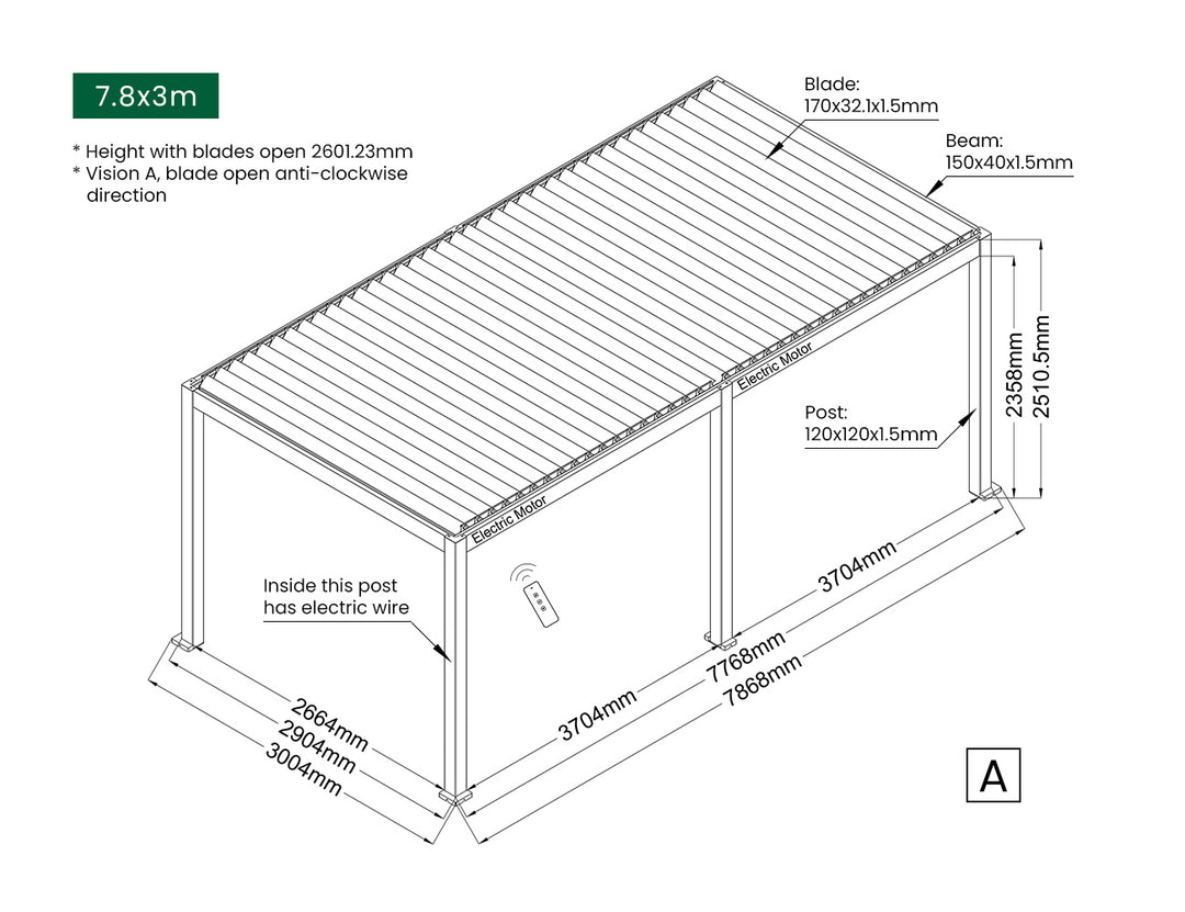 Baltic Motorised Freestanding Louvre Roof Aluminium Pergola, Size: 2 x 2m, Colour: Charcoal