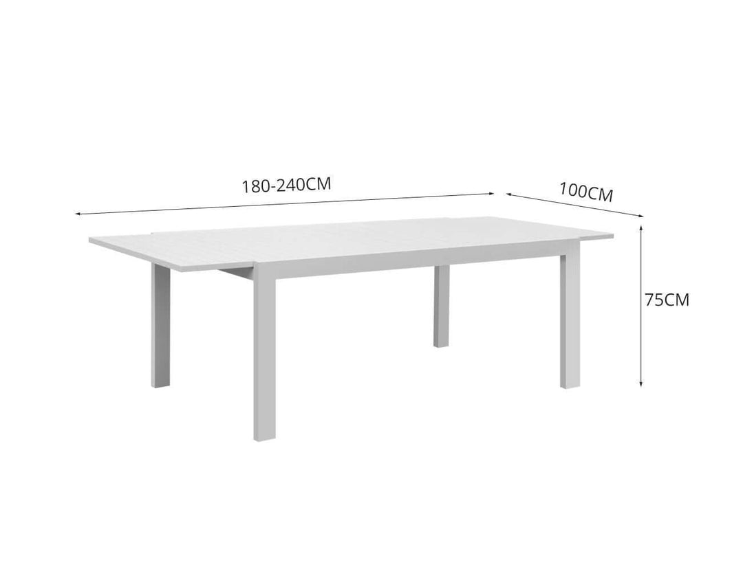 7-Piece Outdoor Dining Set – Extendable Aluminium Table with 6 Armless Chairs colour: White