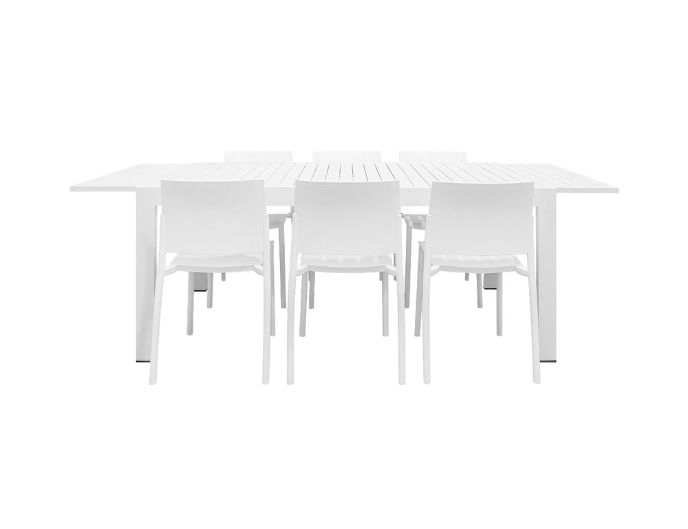 7-Piece Outdoor Dining Set – Extendable Aluminium Table with 6 Armless Chairs colour: White
