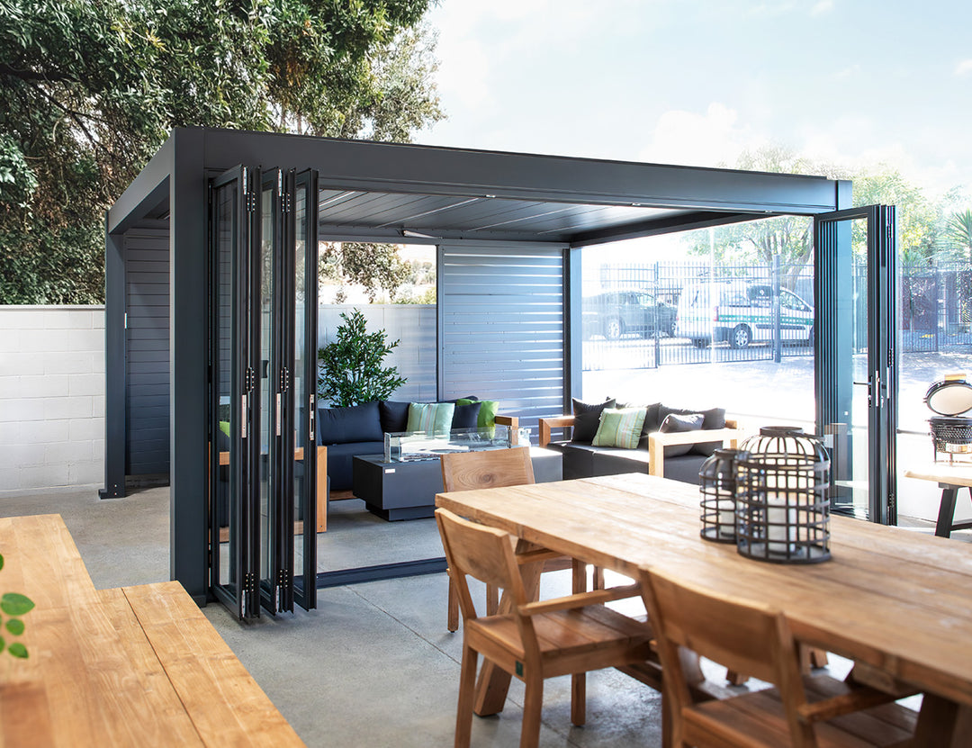 Caribbean Freestanding Pergola Bifold Glass Door, Size: 2.5m, Colour: Black