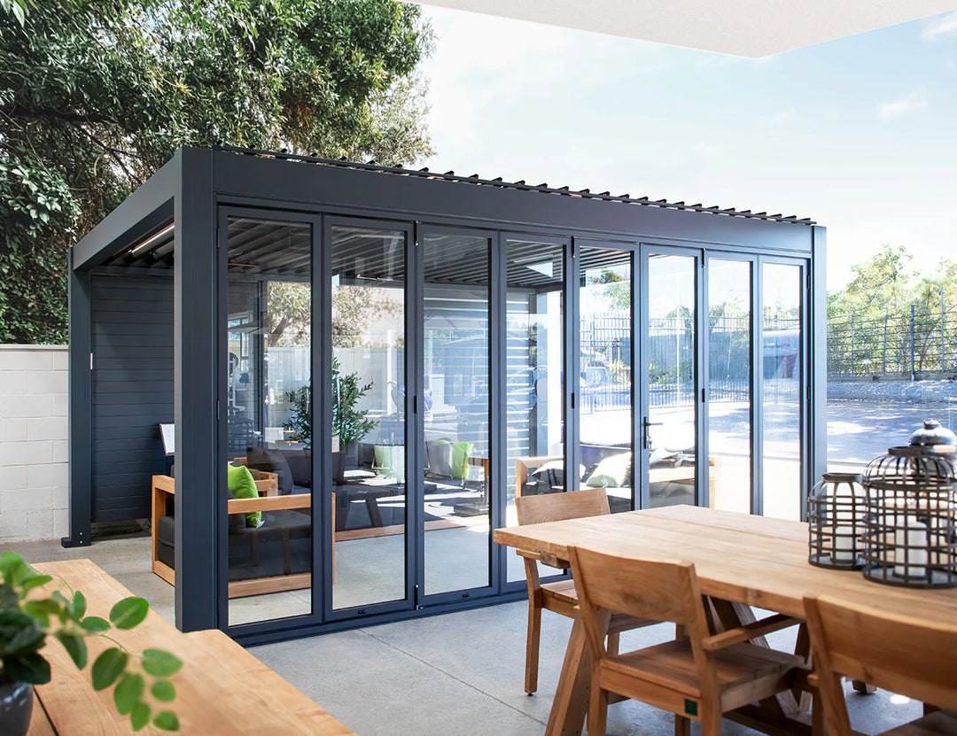 Bifold Glass Door For Mediterranean-SKY Wall Mounted Pergola