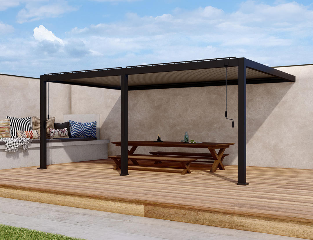 Baltic Manual Wall Mounted Louvre Roof Aluminium Pergola